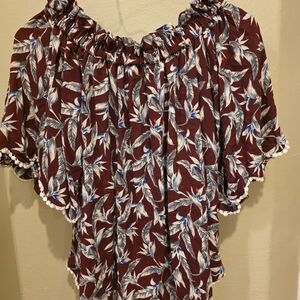 Umgee Maroon Floral Off-Shoulder Blouse